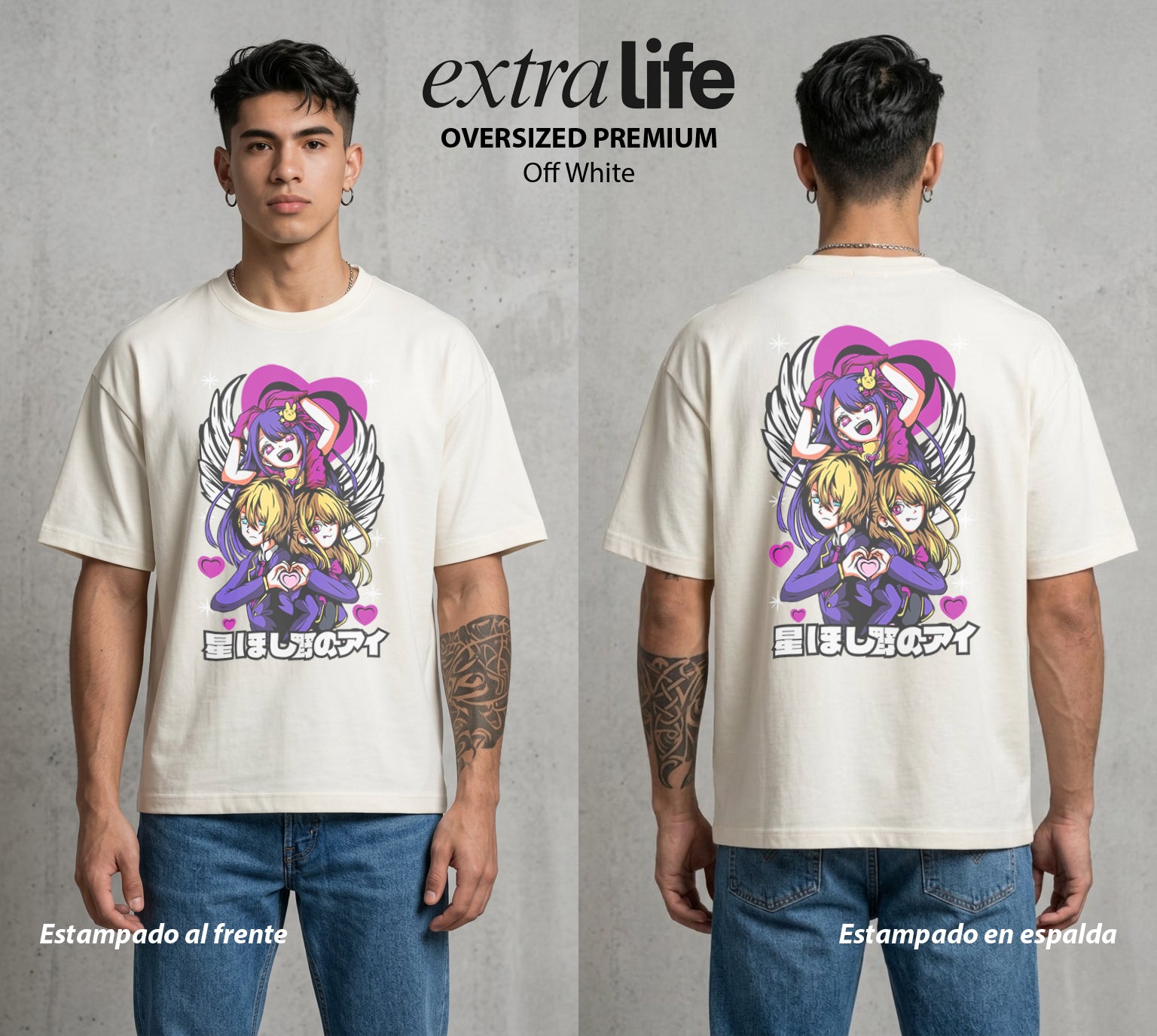 La Industria del Idolo | Los del Ídolo #03429 - Playera Oversized Premium | Off White - Foto en modelo