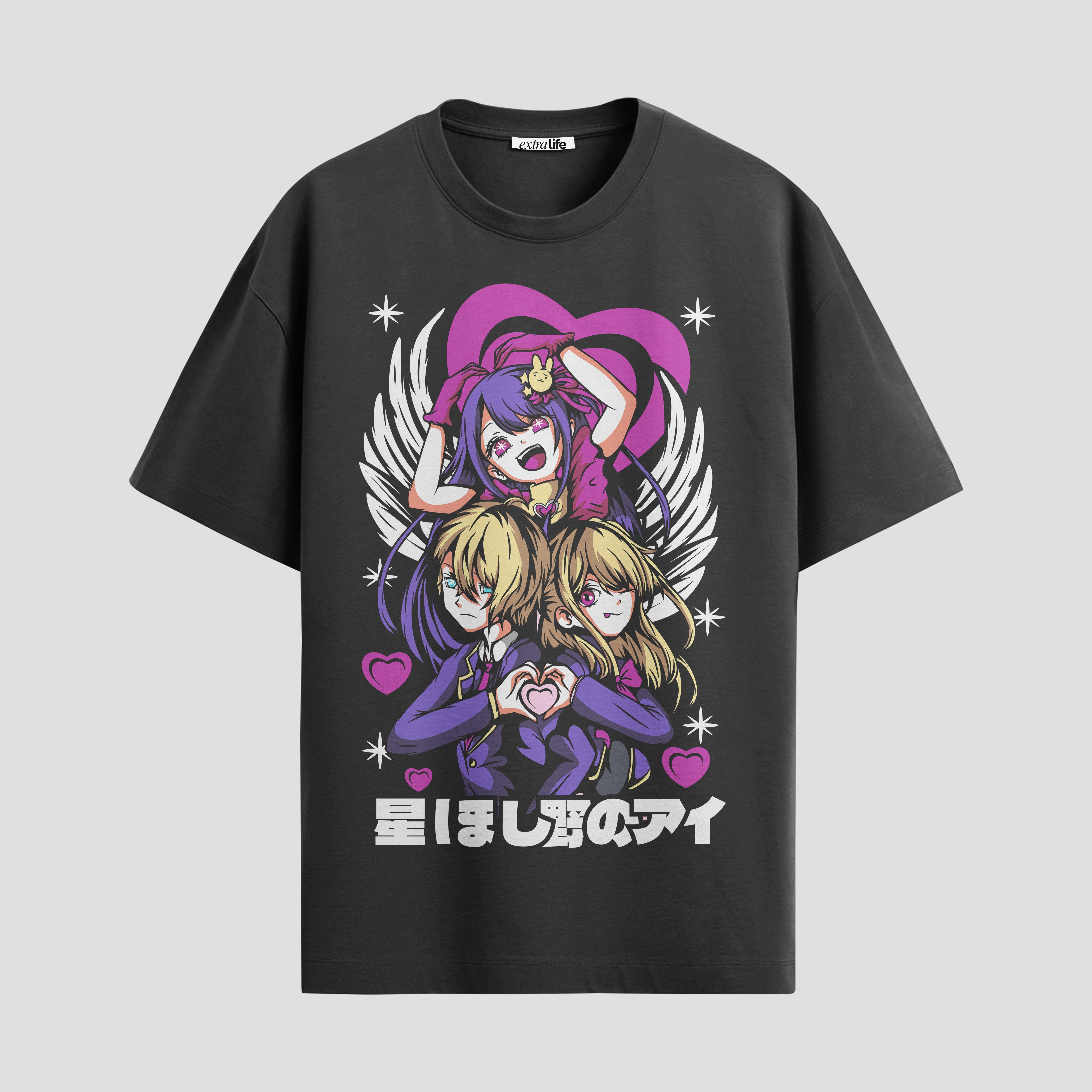 Playera urbana de anime y gaming ExtraLife MX, corte Standard Fit unisex ligero y transpirable en color Deep Black y Pure White, ropa de uso diario para gym y casual.