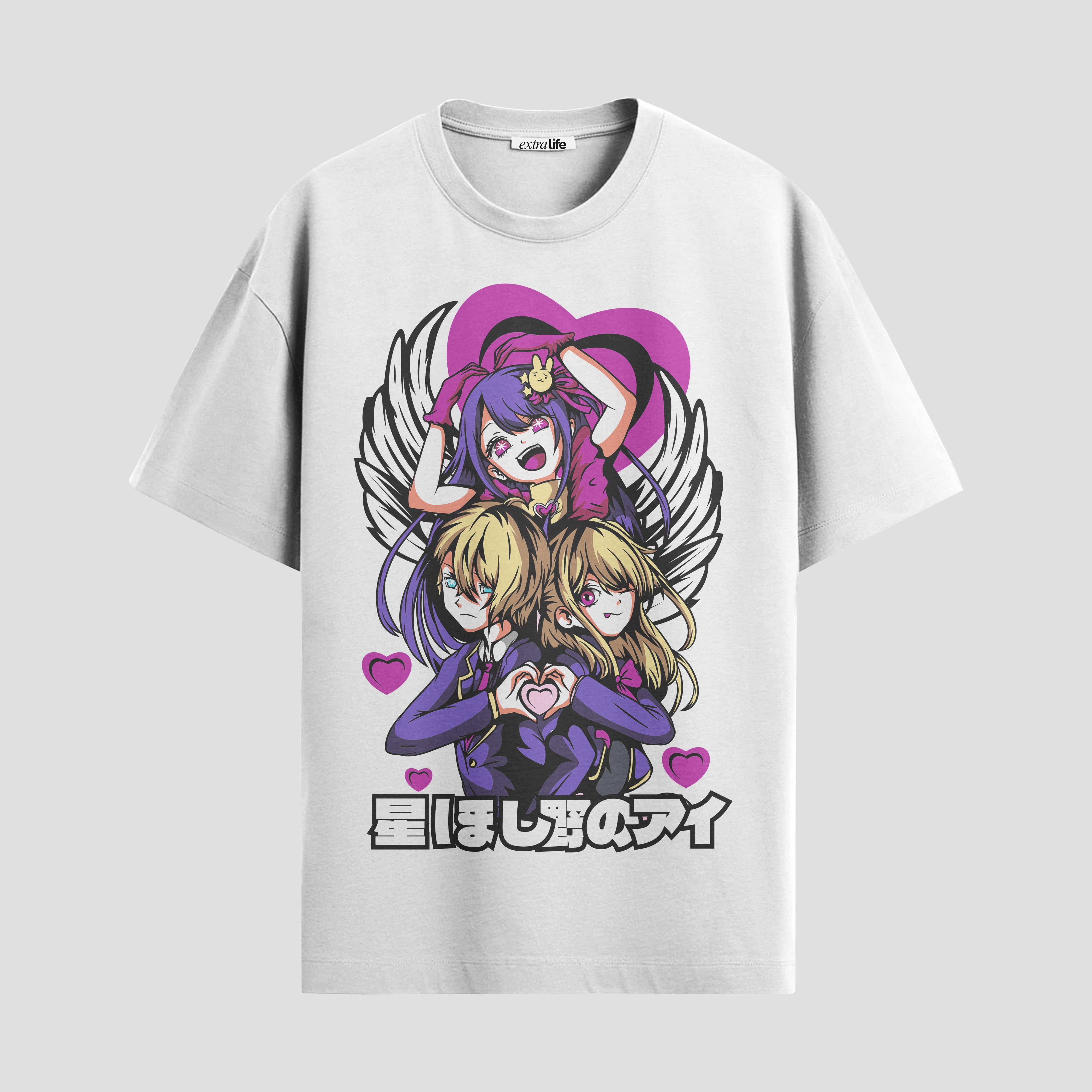 Playera urbana de anime y gaming ExtraLife MX, corte Standard Fit unisex ligero y transpirable en color Deep Black y Pure White, ropa de uso diario para gym y casual.