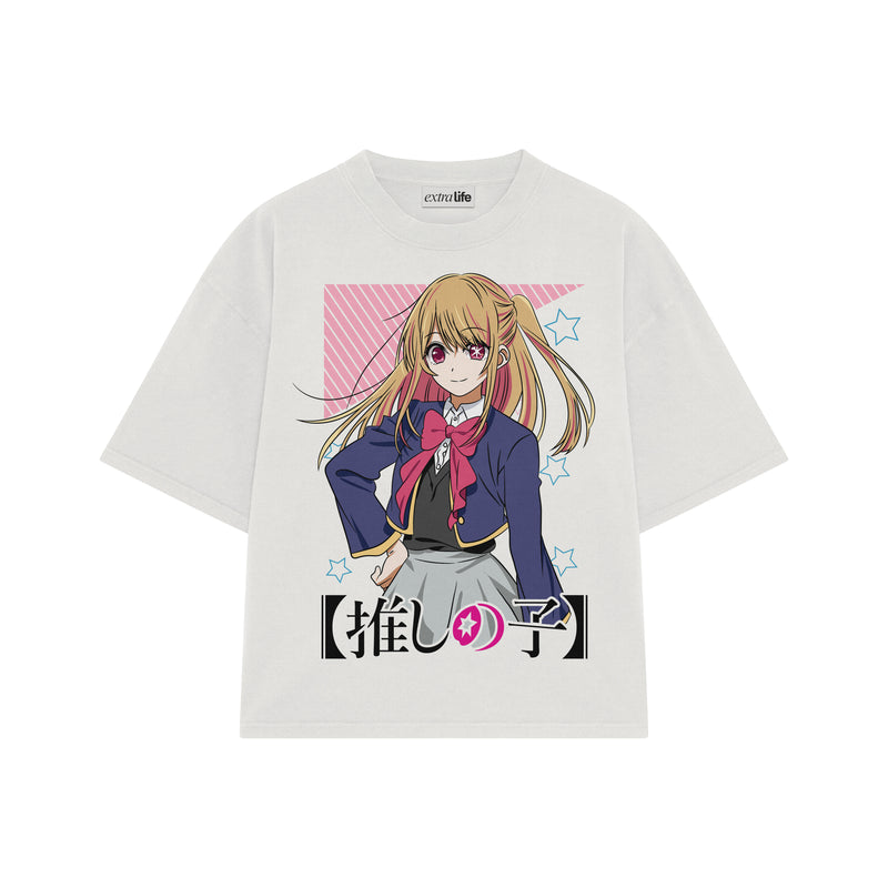 Playera streetwear premium de anime y gaming ExtraLife MX, corte boxy oversized drop shoulder heavyweight en color Deep Black y Off-White, moda urbana mexicana de culto.