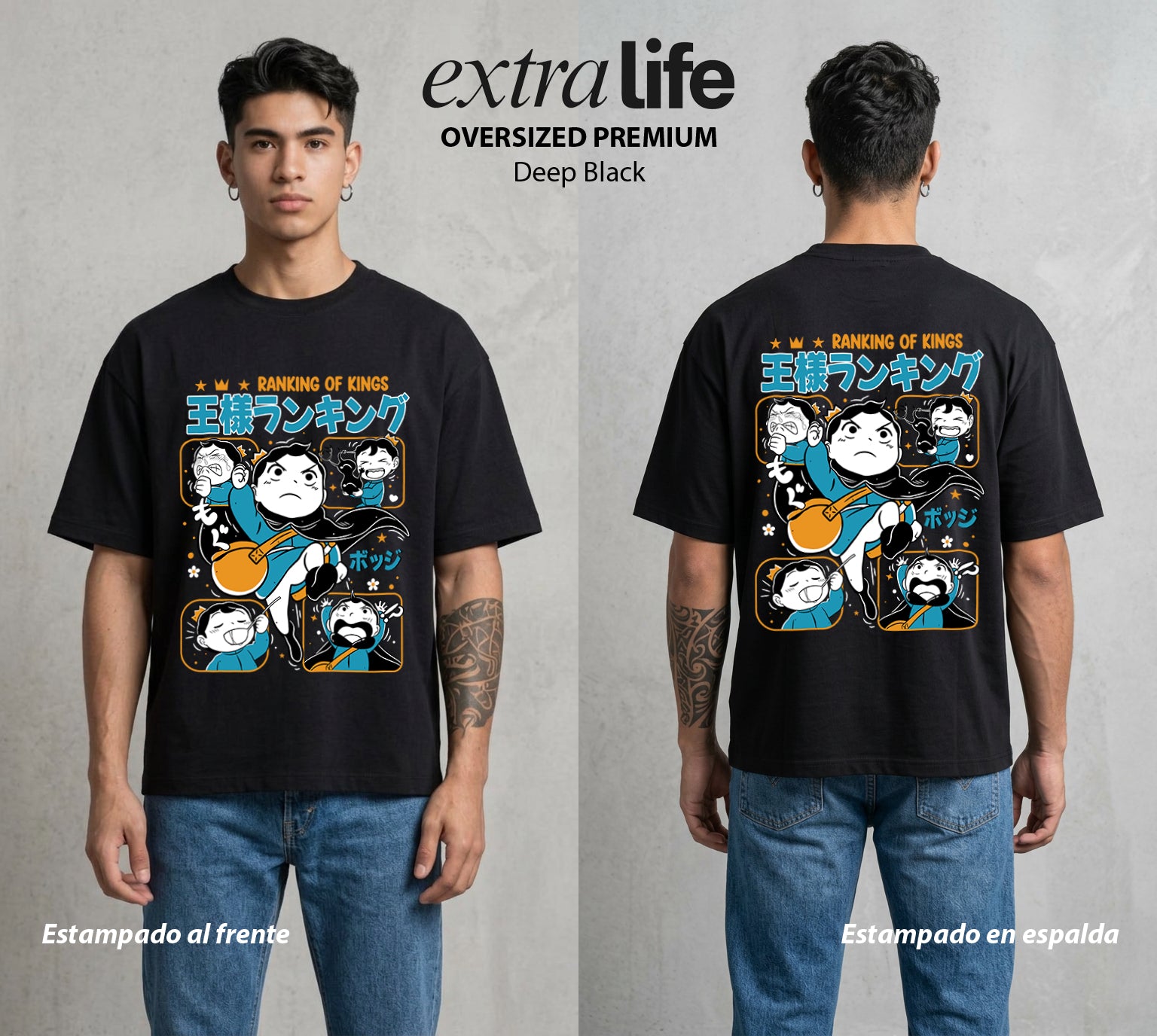 El Pequeno Gran Rey | El Pequeno Rey #03431 - Playera Oversized Premium | Deep Black - Foto en modelo