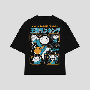 Playera streetwear premium de anime y gaming ExtraLife MX, corte boxy oversized drop shoulder heavyweight en color Deep Black y Off-White, moda urbana mexicana de culto.