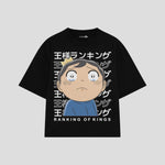 Playera streetwear premium de anime y gaming ExtraLife MX, corte boxy oversized drop shoulder heavyweight en color Deep Black y Off-White, moda urbana mexicana de culto.