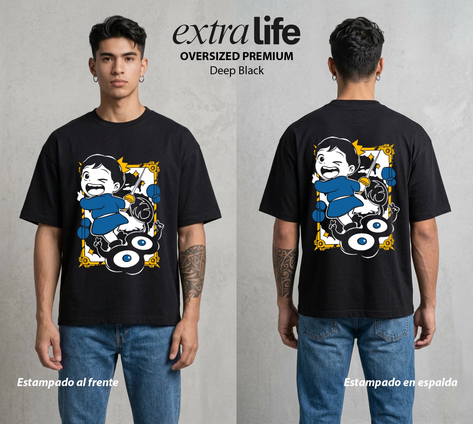 El Pequeno Gran Rey | El Pequeno Rey #03436 - Playera Oversized Premium | Deep Black - Foto en modelo