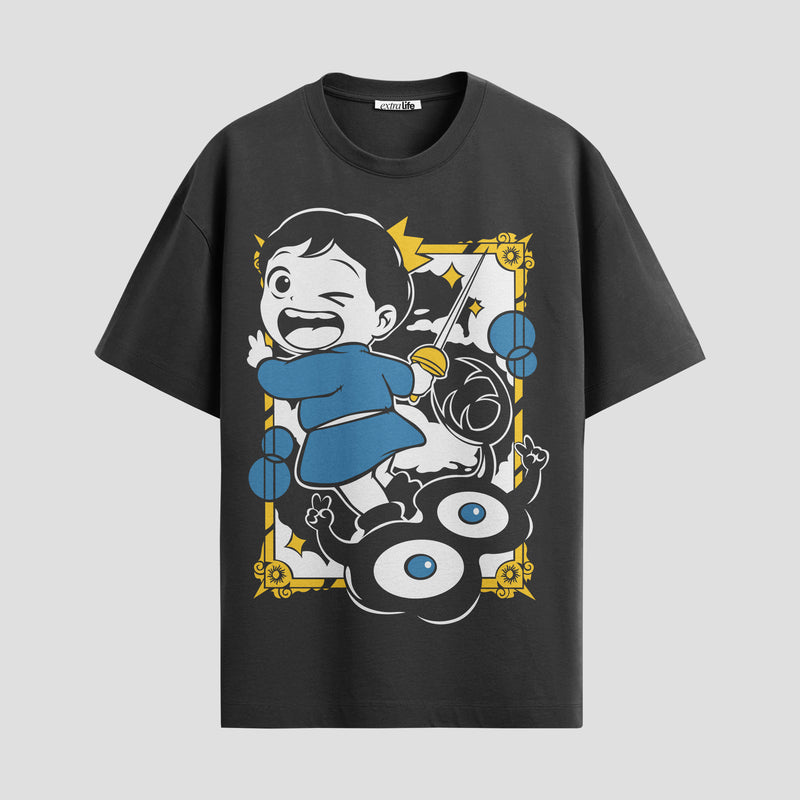 Playera urbana de anime y gaming ExtraLife MX, corte Standard Fit unisex ligero y transpirable en color Deep Black y Pure White, ropa de uso diario para gym y casual.