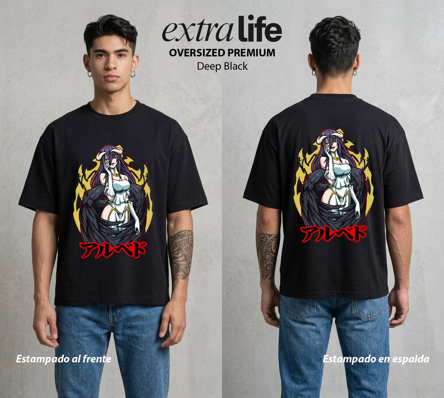 El Senor de las Mazmorras | La Reina del Castillo Oscuro #03438 - Playera Oversized Premium | Deep Black - Foto en modelo