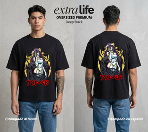 El Senor de las Mazmorras | La Reina del Castillo Oscuro #03438 - Playera Oversized Premium | Deep Black - Foto en modelo