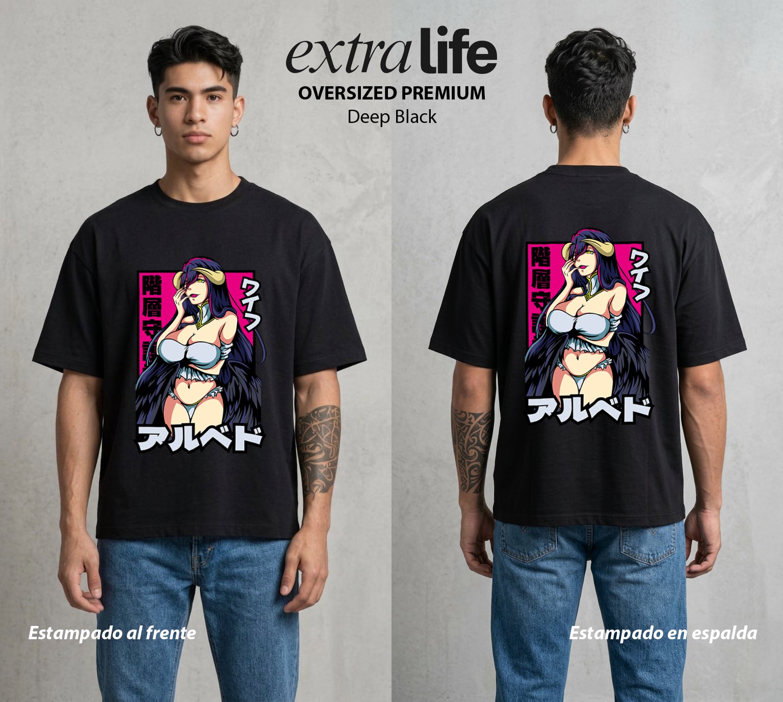 El Senor de las Mazmorras | La Guardian del Lord #03440 - Playera Oversized Premium | Deep Black - Foto en modelo