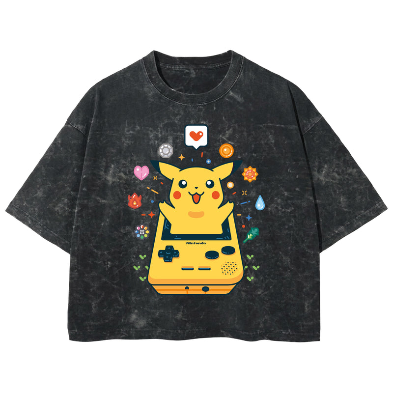 Playera streetwear premium de anime y gaming ExtraLife MX, corte boxy deluxe mineral wash heavyweight en color Acid Wash, moda urbana mexicana de culto.