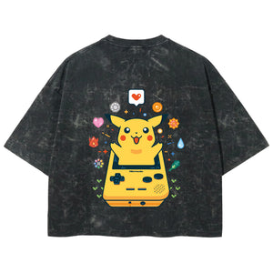 Playera streetwear premium de anime y gaming ExtraLife MX, corte boxy deluxe mineral wash heavyweight en color Acid Wash, moda urbana mexicana de culto.