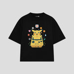 Playera streetwear premium de anime y gaming ExtraLife MX, corte boxy oversized drop shoulder heavyweight en color Deep Black y Off-White, moda urbana mexicana de culto.