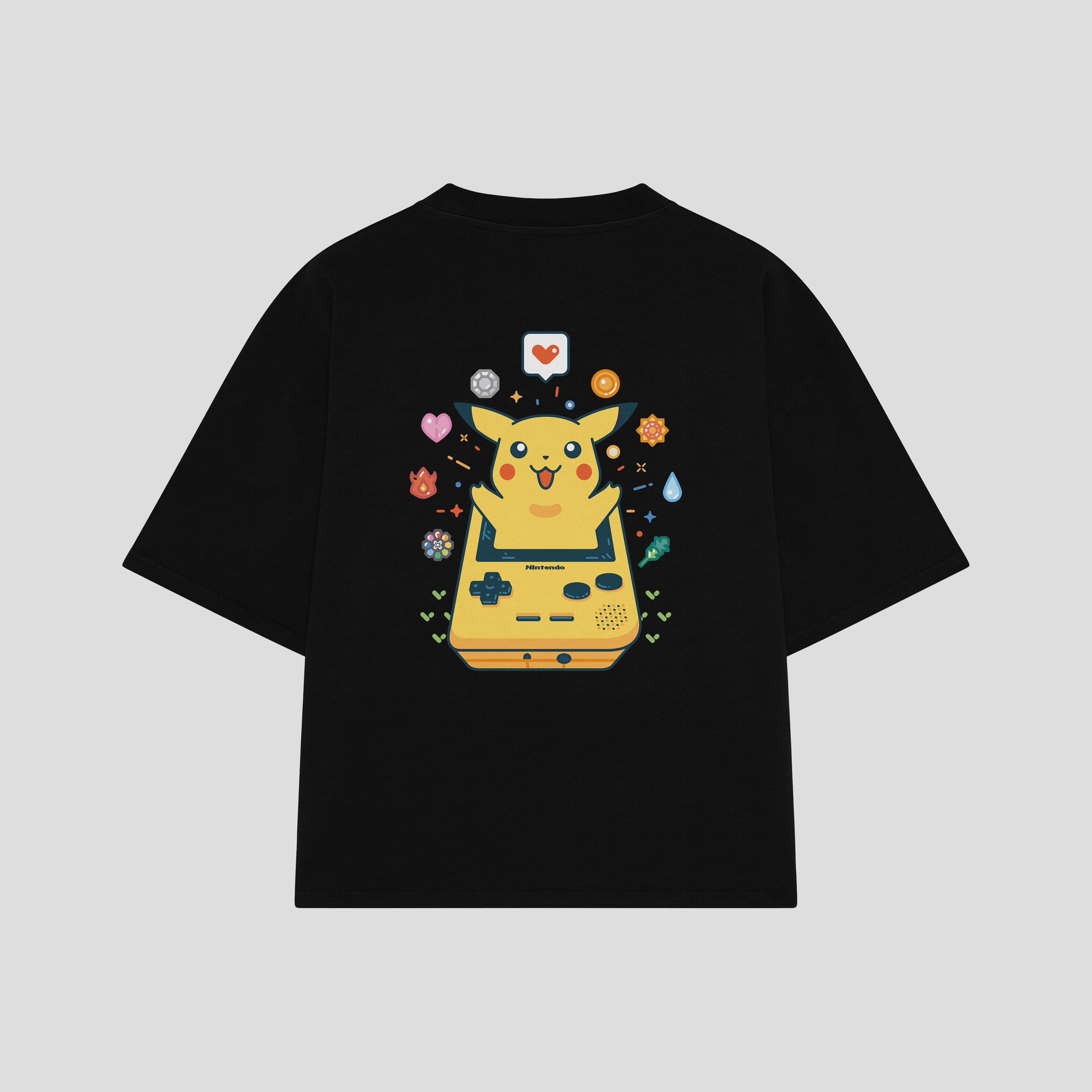 Playera streetwear premium de anime y gaming ExtraLife MX, corte boxy oversized drop shoulder heavyweight en color Deep Black y Off-White, moda urbana mexicana de culto.