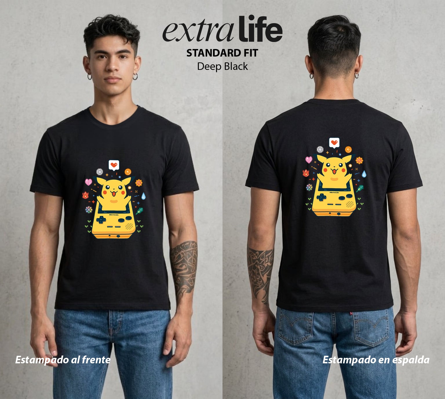 El Mundo Entrenador | El Rayo de Kanto #03447 - Playera Standard Fit | Deep Black - Foto en modelo