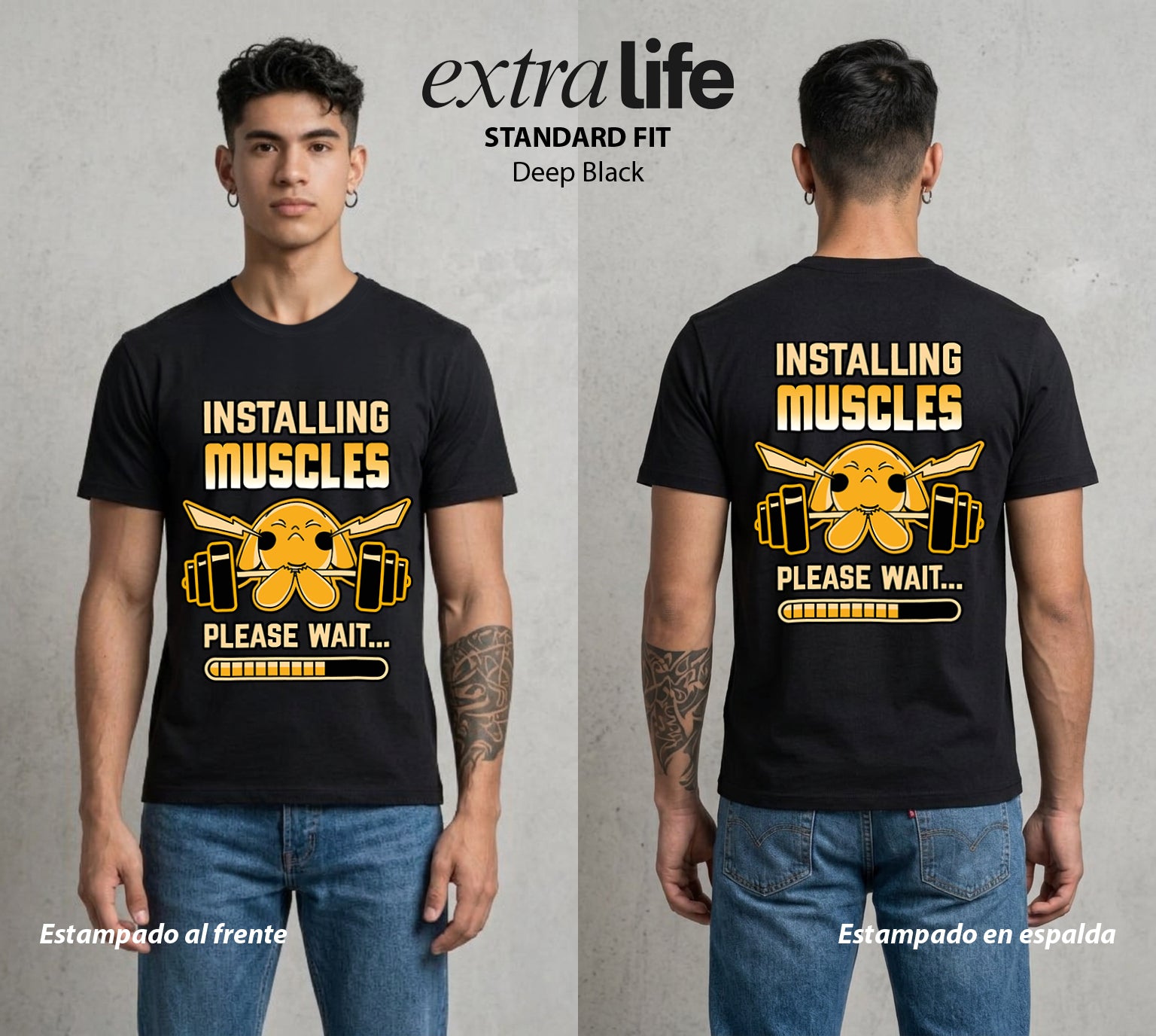 El Mundo Entrenador | El Rayo de Kanto en el Gym #03449 - Playera Standard Fit | Deep Black - Foto en modelo