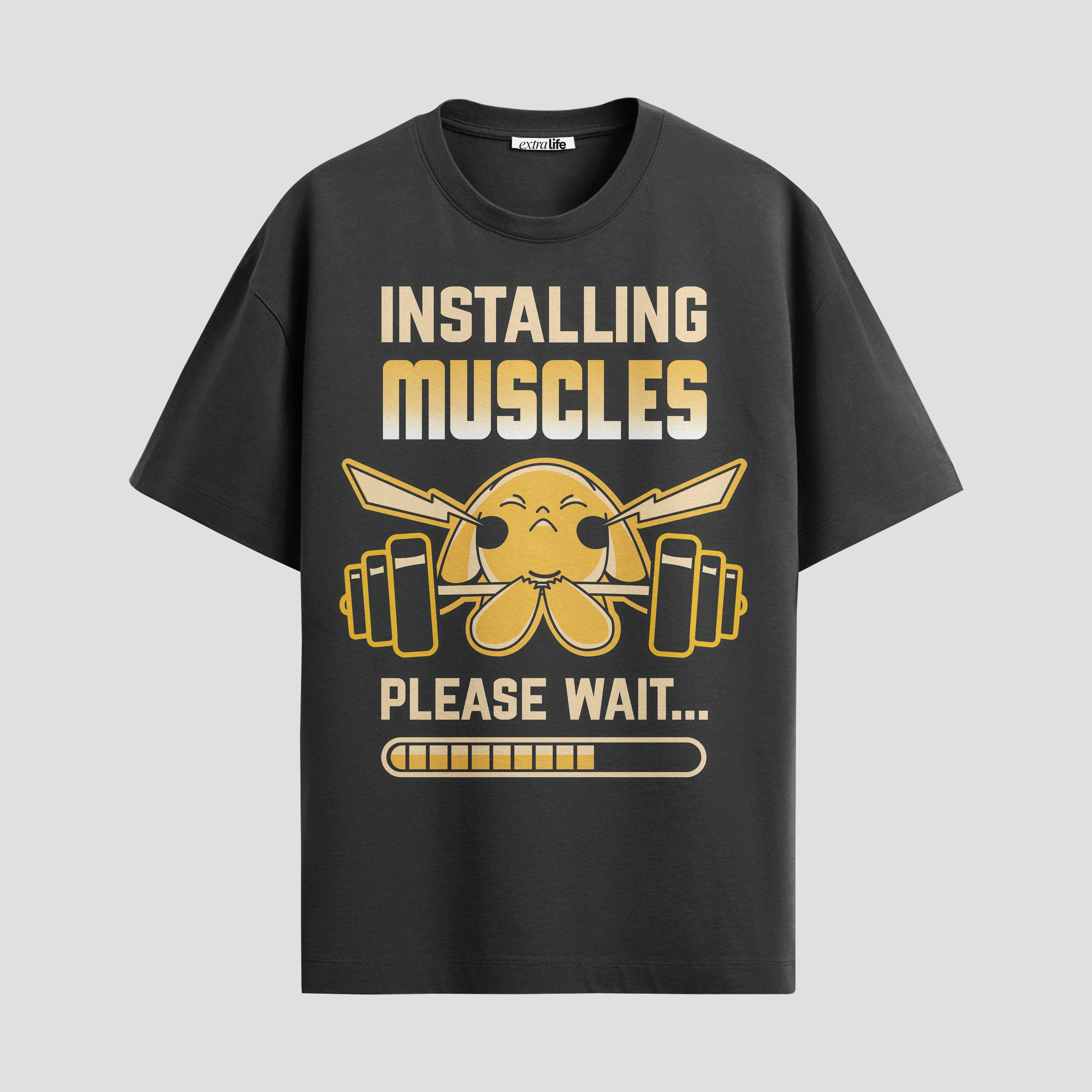 Playera urbana de anime y gaming ExtraLife MX, corte Standard Fit unisex ligero y transpirable en color Deep Black y Pure White, ropa de uso diario para gym y casual.