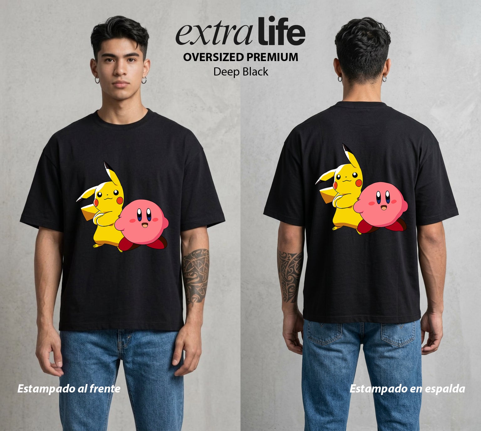 Varios Mundos | El Rayo de Kanto #03451 - Playera Oversized Premium | Deep Black - Foto en modelo