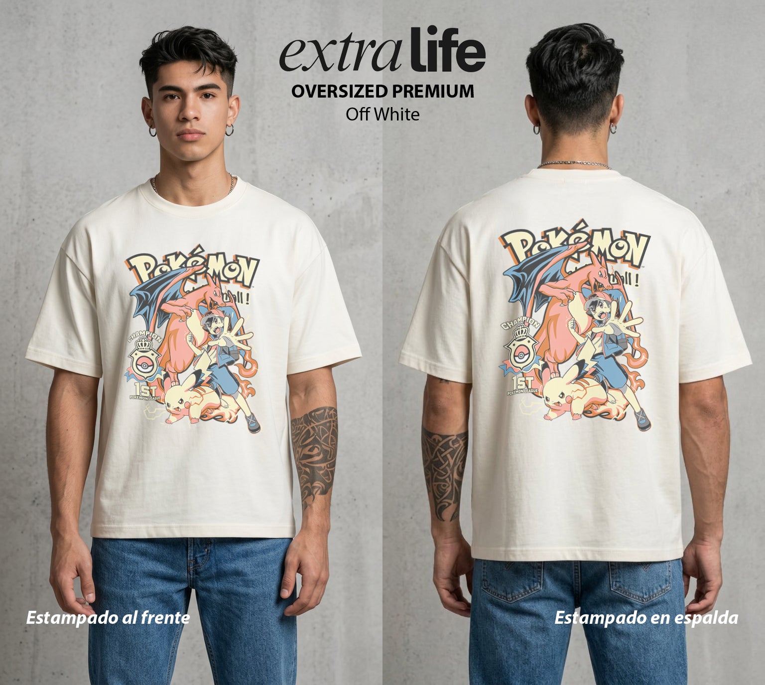 El Mundo Entrenador | El Torneo del Maestro #03453 - Playera Oversized Premium | Off White - Foto en modelo
