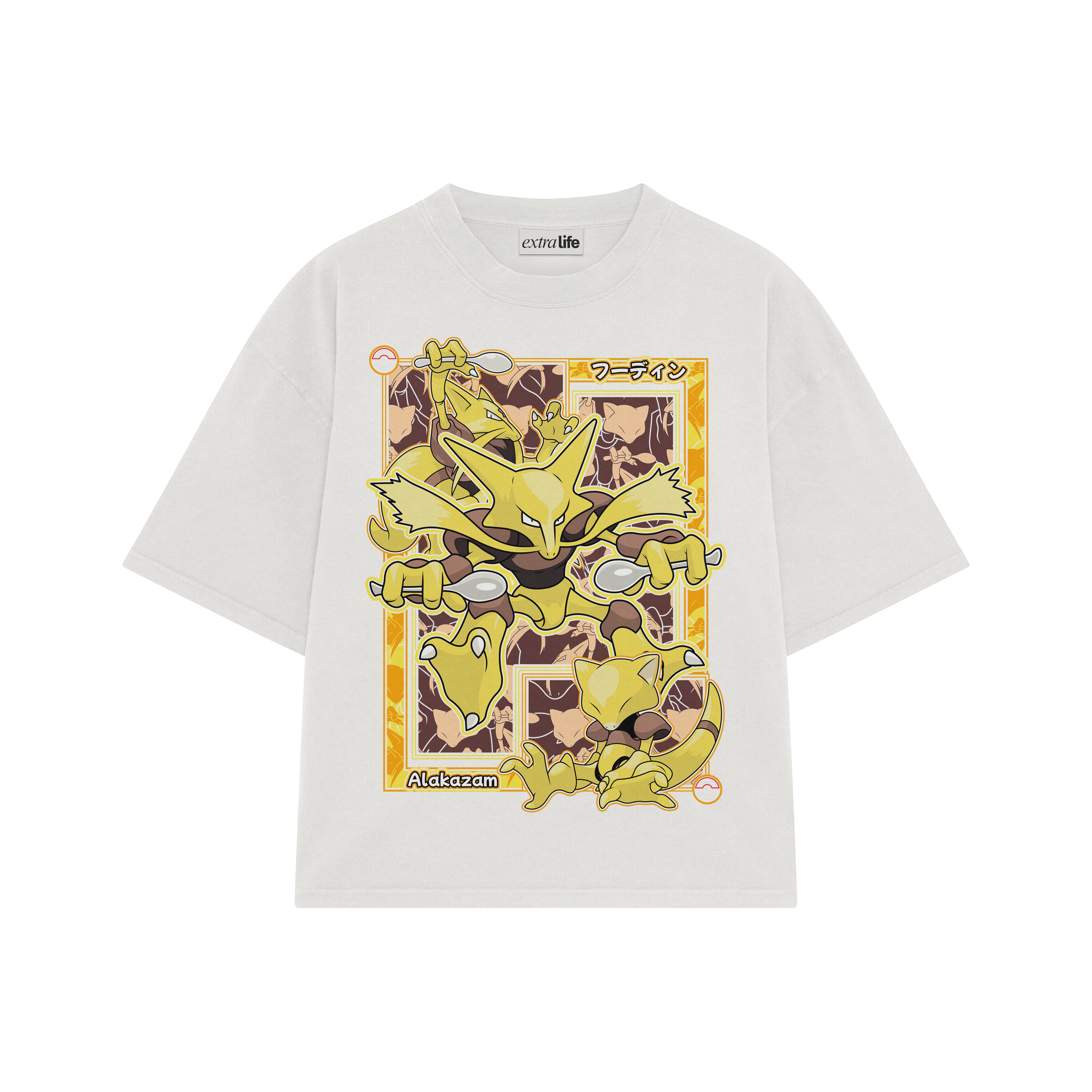 Playera streetwear premium de anime y gaming ExtraLife MX, corte boxy oversized drop shoulder heavyweight en color Deep Black y Off-White, moda urbana mexicana de culto.