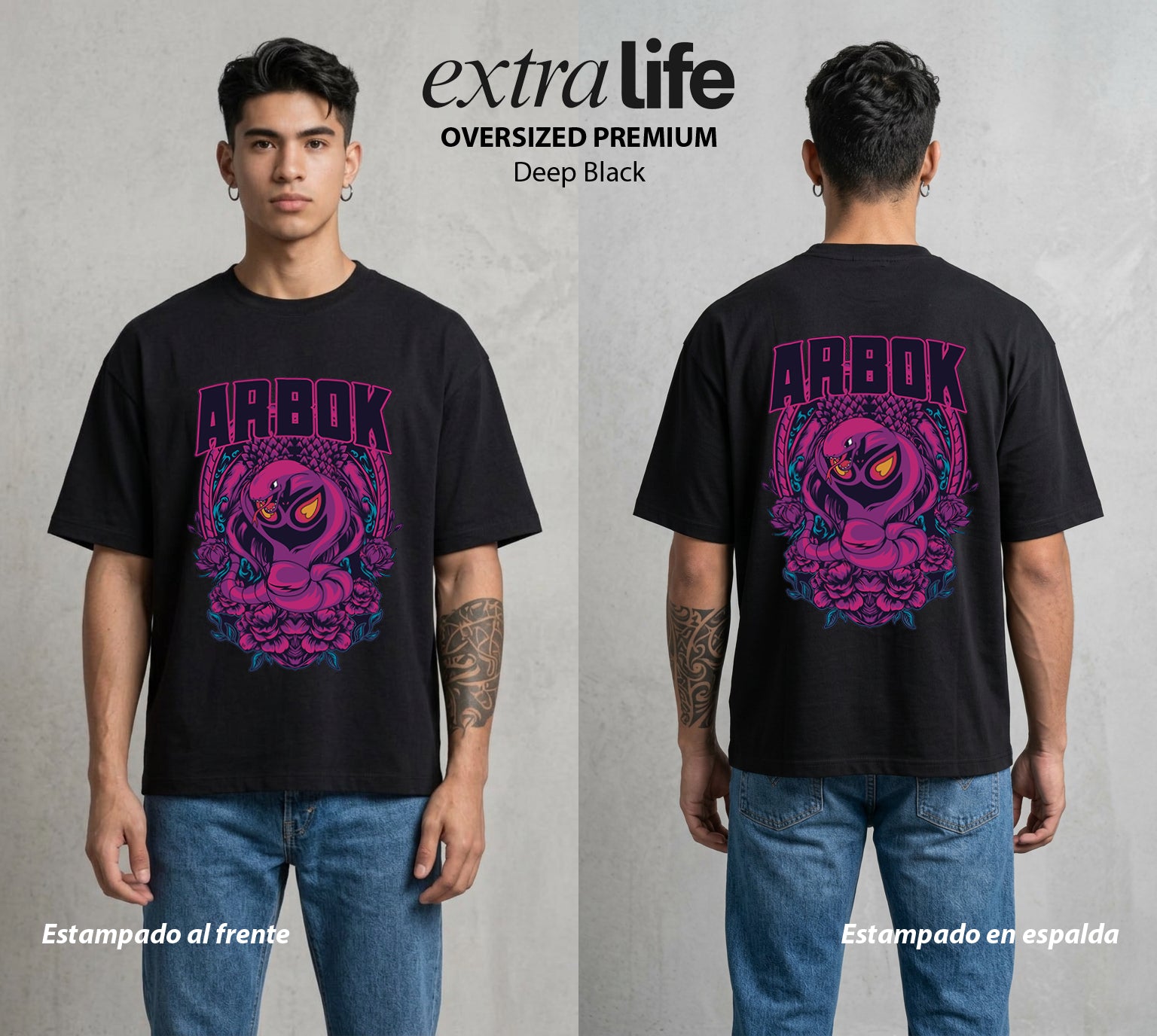 El Mundo Entrenador | La Cobra del Veneno #03455 - Playera Oversized Premium | Deep Black - Foto en modelo