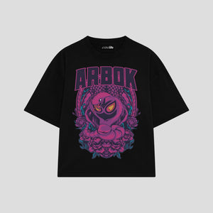 Playera streetwear premium de anime y gaming ExtraLife MX, corte boxy oversized drop shoulder heavyweight en color Deep Black y Off-White, moda urbana mexicana de culto.