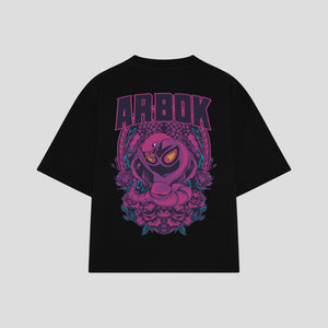 Playera streetwear premium de anime y gaming ExtraLife MX, corte boxy oversized drop shoulder heavyweight en color Deep Black y Off-White, moda urbana mexicana de culto.