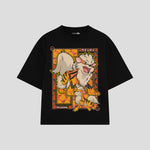 Playera streetwear premium de anime y gaming ExtraLife MX, corte boxy oversized drop shoulder heavyweight en color Deep Black y Off-White, moda urbana mexicana de culto.