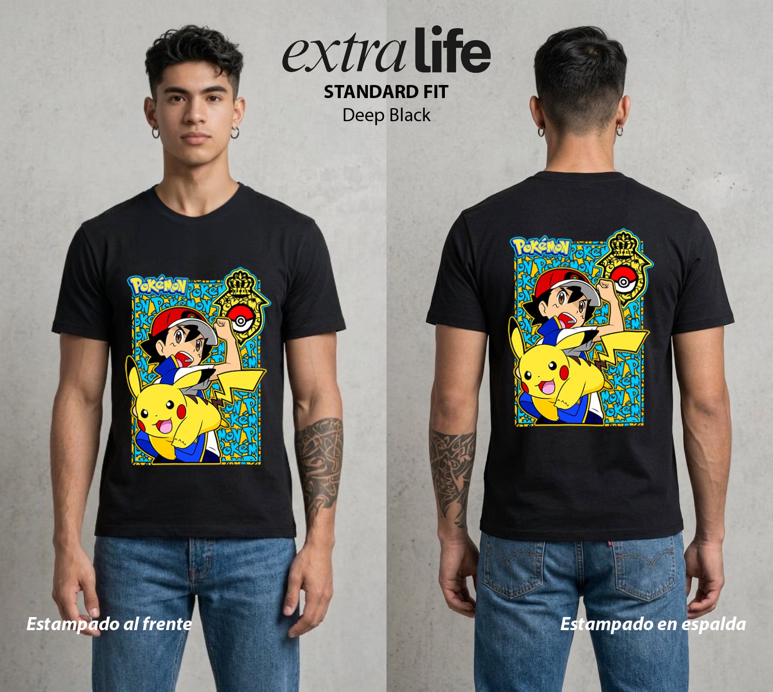 El Mundo Entrenador | El Rayo de Kanto #03457 - Playera Standard Fit | Deep Black - Foto en modelo