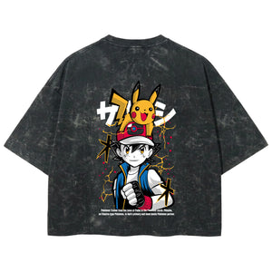 Playera streetwear premium de anime y gaming ExtraLife MX, corte boxy deluxe mineral wash heavyweight en color Acid Wash, moda urbana mexicana de culto.