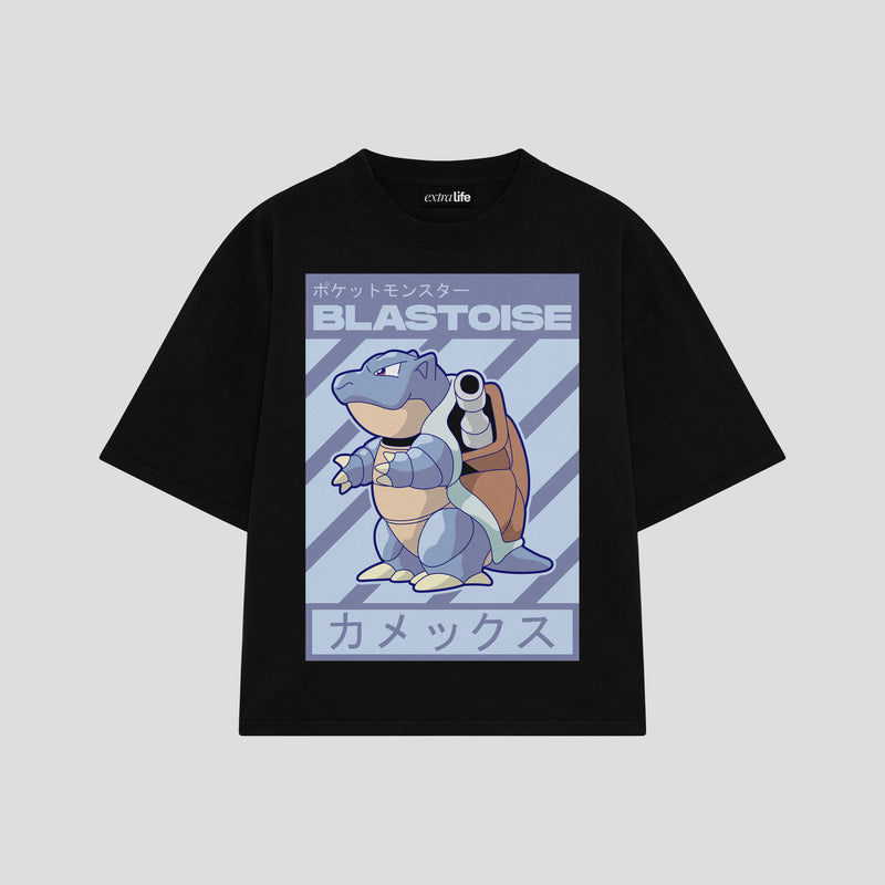 Playera streetwear premium de anime y gaming ExtraLife MX, corte boxy oversized drop shoulder heavyweight en color Deep Black y Off-White, moda urbana mexicana de culto.