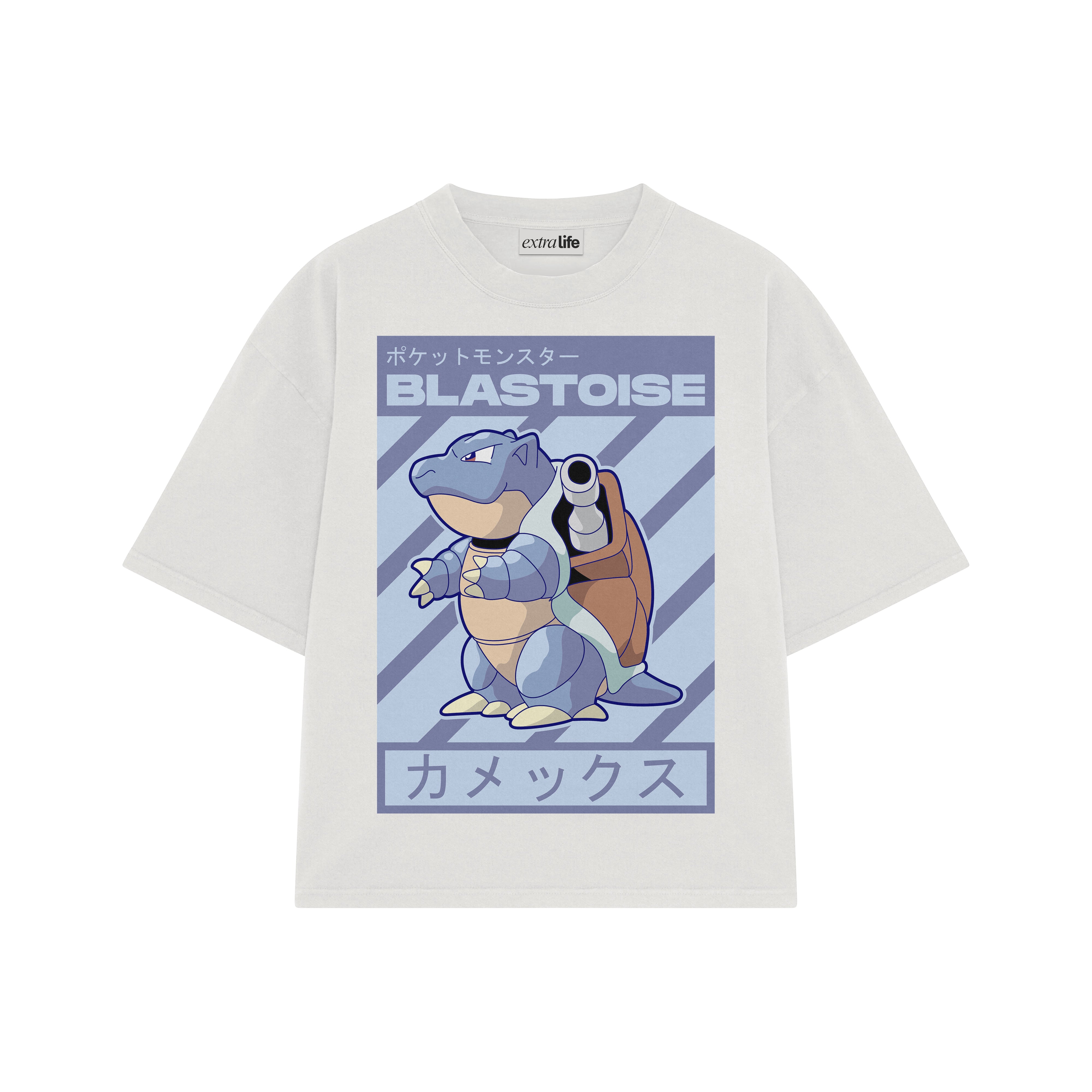 Playera streetwear premium de anime y gaming ExtraLife MX, corte boxy oversized drop shoulder heavyweight en color Deep Black y Off-White, moda urbana mexicana de culto.
