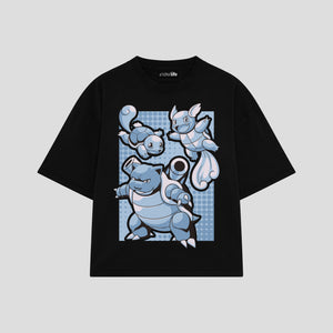 Playera streetwear premium de anime y gaming ExtraLife MX, corte boxy oversized drop shoulder heavyweight en color Deep Black y Off-White, moda urbana mexicana de culto.