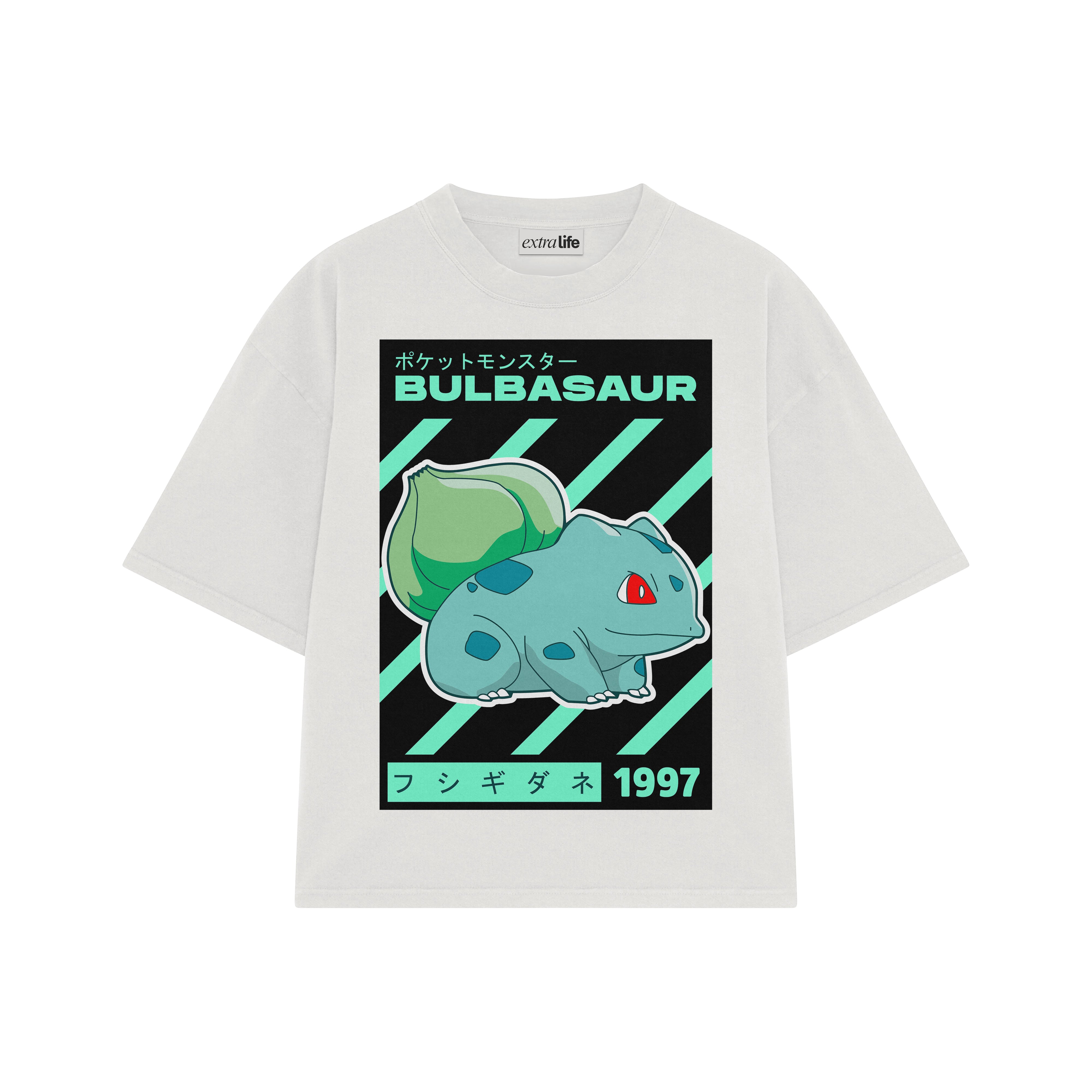Playera streetwear premium de anime y gaming ExtraLife MX, corte boxy oversized drop shoulder heavyweight en color Deep Black y Off-White, moda urbana mexicana de culto.