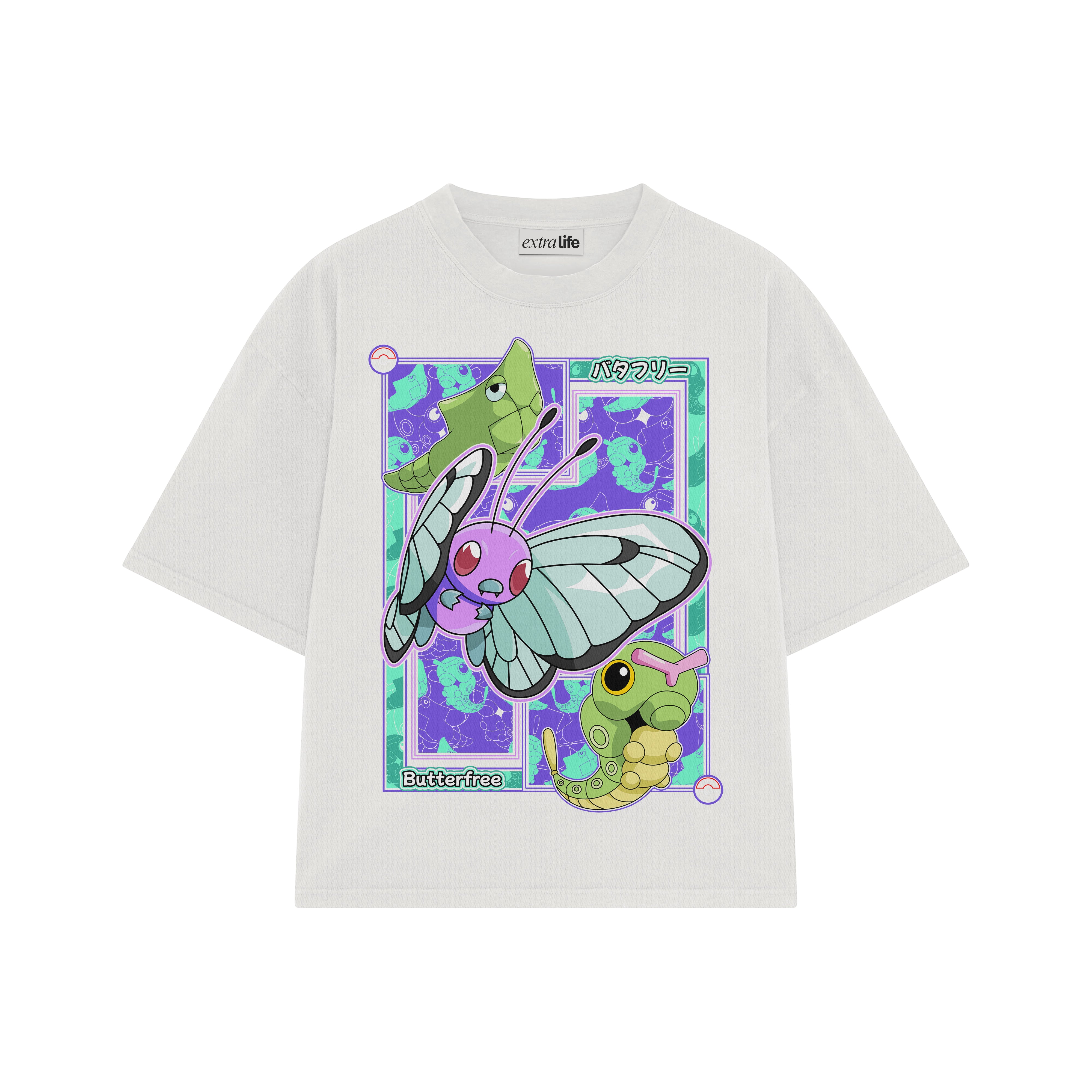 Playera streetwear premium de anime y gaming ExtraLife MX, corte boxy oversized drop shoulder heavyweight en color Deep Black y Off-White, moda urbana mexicana de culto.