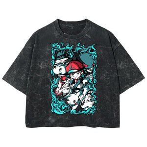 Playera streetwear premium de anime y gaming ExtraLife MX, corte boxy deluxe mineral wash heavyweight en color Acid Wash, moda urbana mexicana de culto.