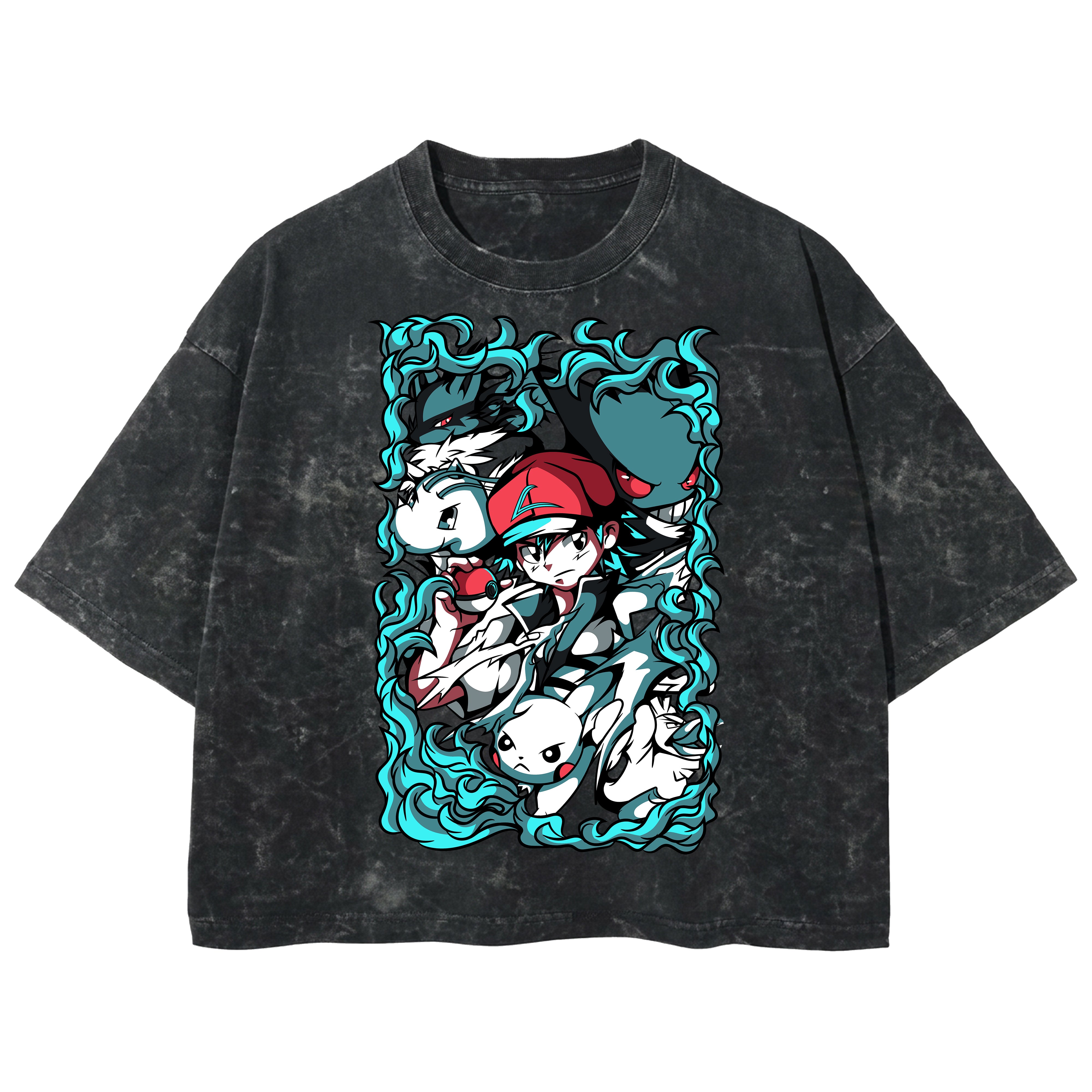 Playera streetwear premium de anime y gaming ExtraLife MX, corte boxy deluxe mineral wash heavyweight en color Acid Wash, moda urbana mexicana de culto.