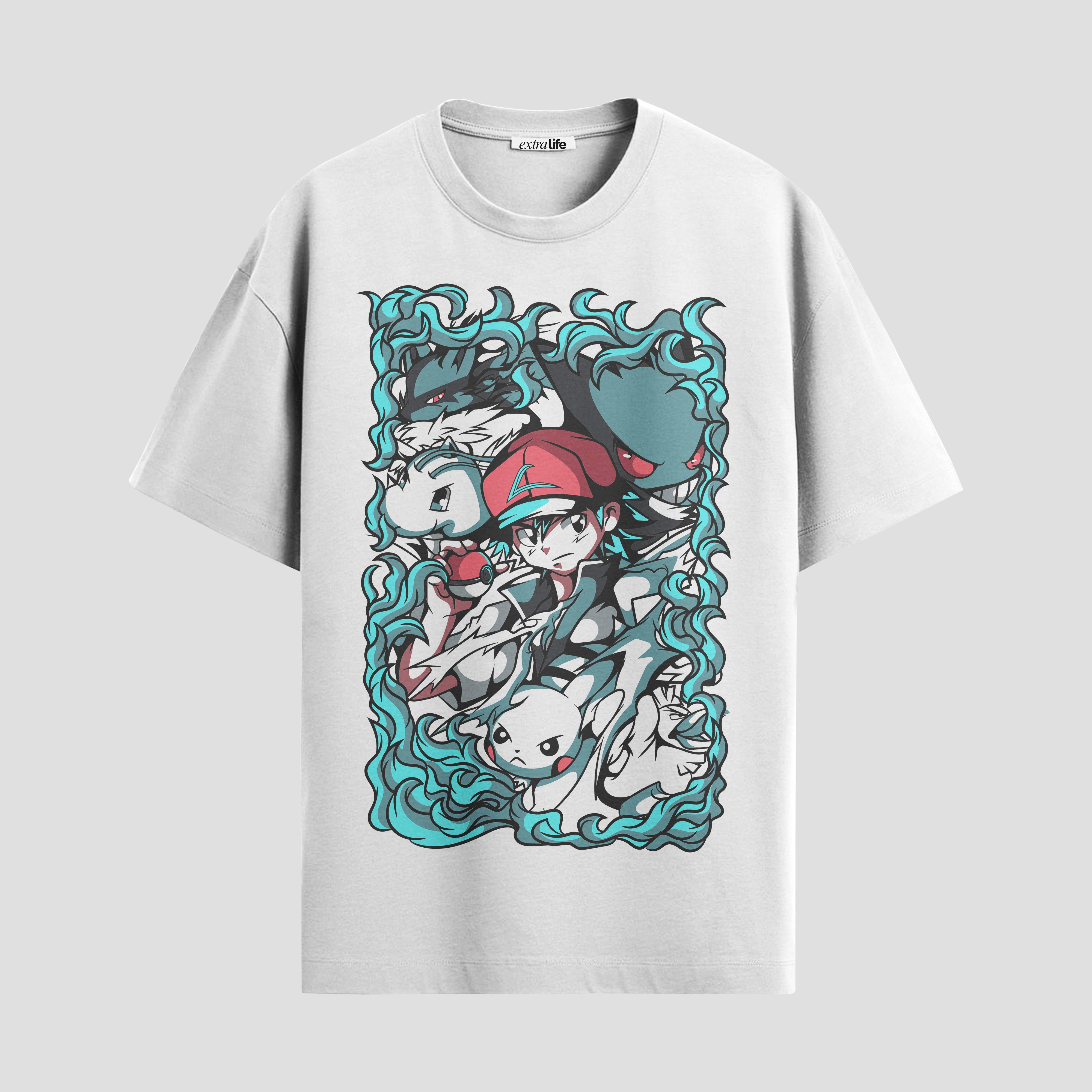 Playera urbana de anime y gaming ExtraLife MX, corte Standard Fit unisex ligero y transpirable en color Deep Black y Pure White, ropa de uso diario para gym y casual.