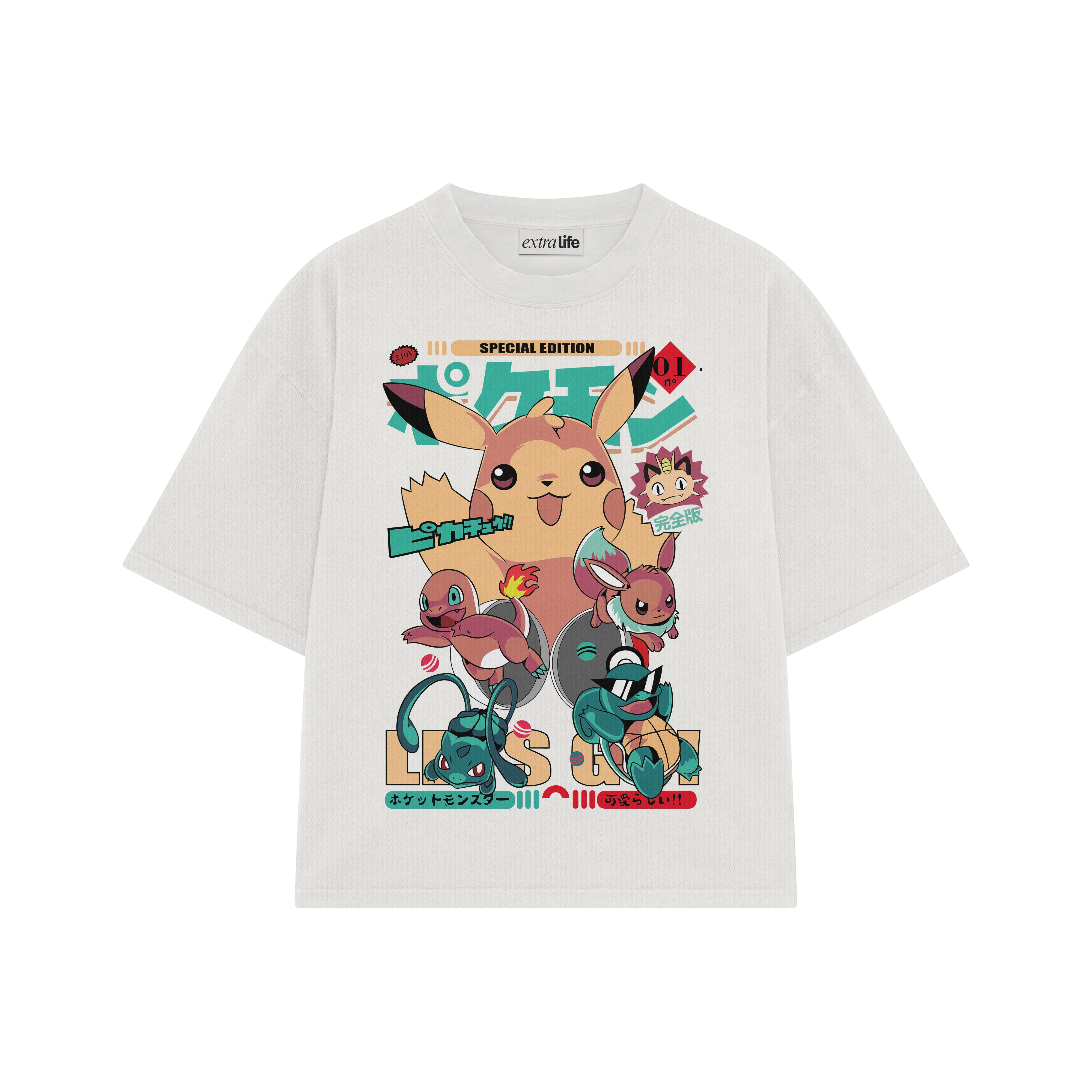 Playera streetwear premium de anime y gaming ExtraLife MX, corte boxy oversized drop shoulder heavyweight en color Deep Black y Off-White, moda urbana mexicana de culto.