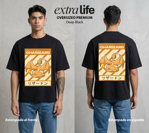 El Mundo Entrenador | El Dragon del Fuego #03470 - Playera Oversized Premium | Deep Black - Foto en modelo