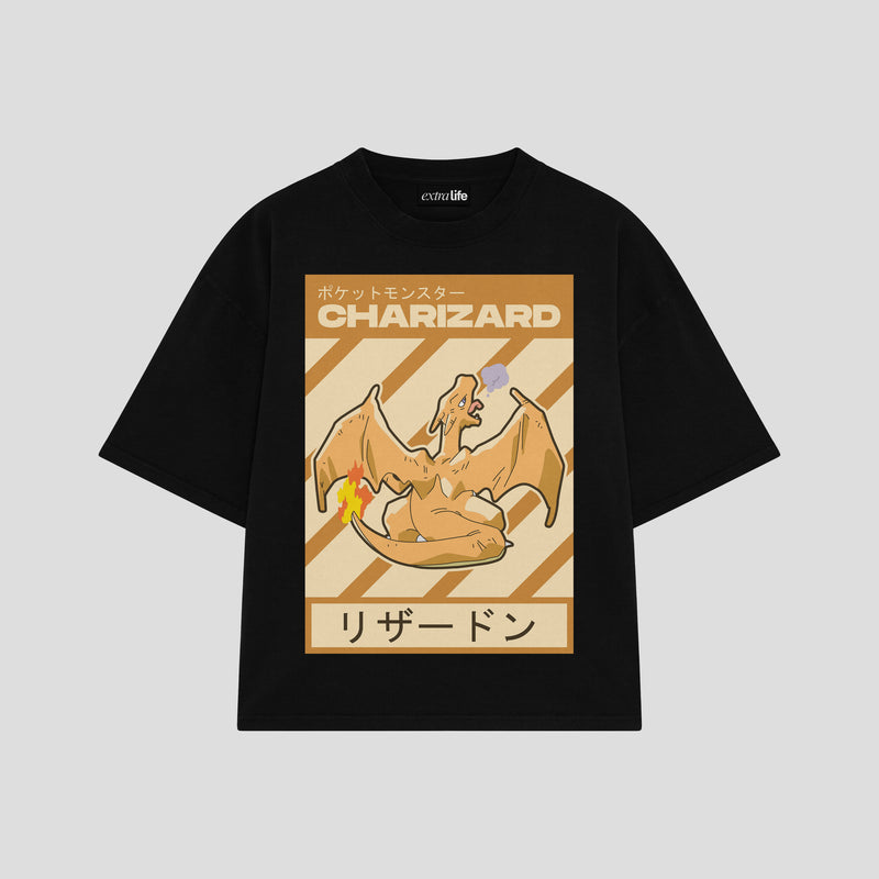 Playera streetwear premium de anime y gaming ExtraLife MX, corte boxy oversized drop shoulder heavyweight en color Deep Black y Off-White, moda urbana mexicana de culto.
