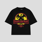 Playera streetwear premium de anime y gaming ExtraLife MX, corte boxy oversized drop shoulder heavyweight en color Deep Black y Off-White, moda urbana mexicana de culto.