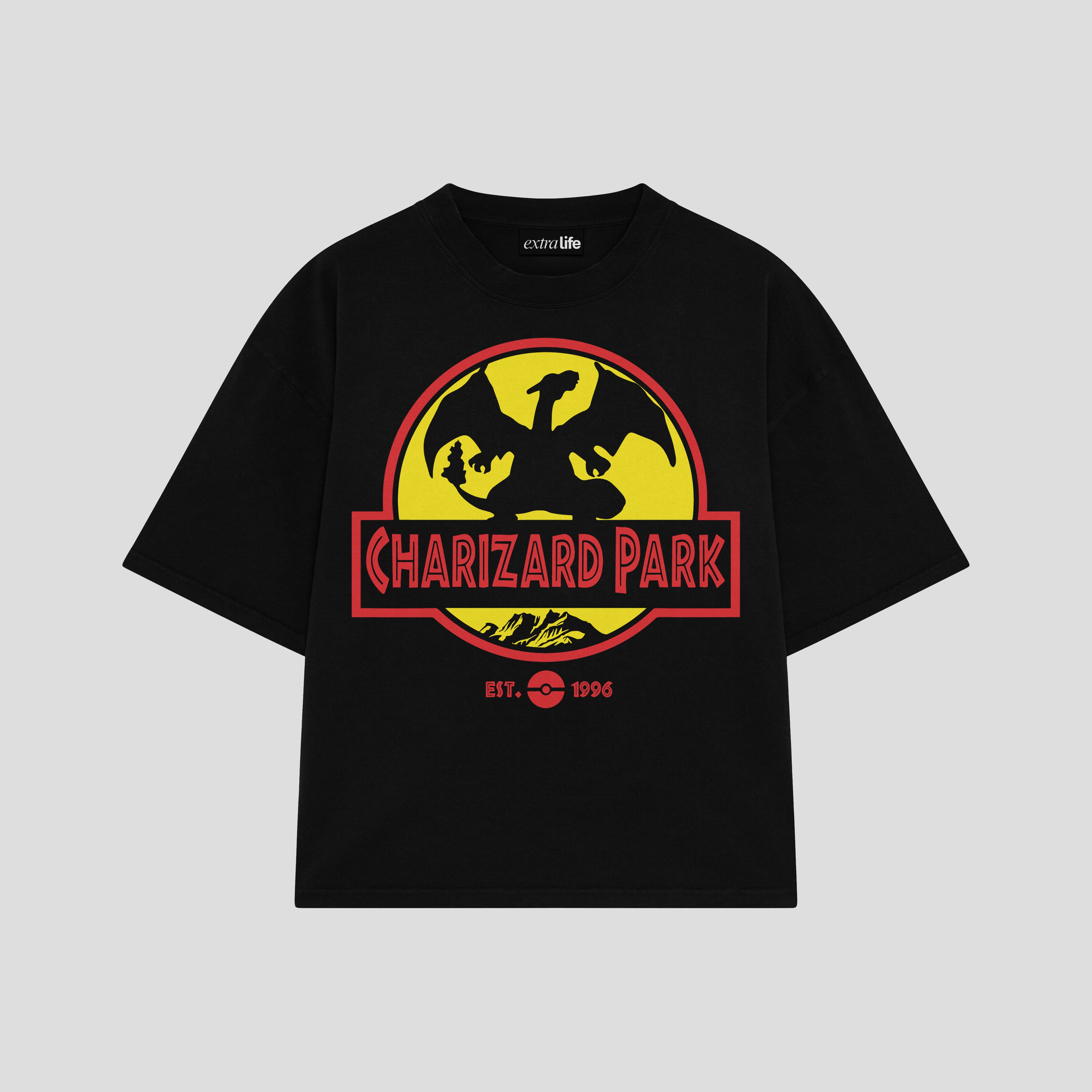 Playera streetwear premium de anime y gaming ExtraLife MX, corte boxy oversized drop shoulder heavyweight en color Deep Black y Off-White, moda urbana mexicana de culto.