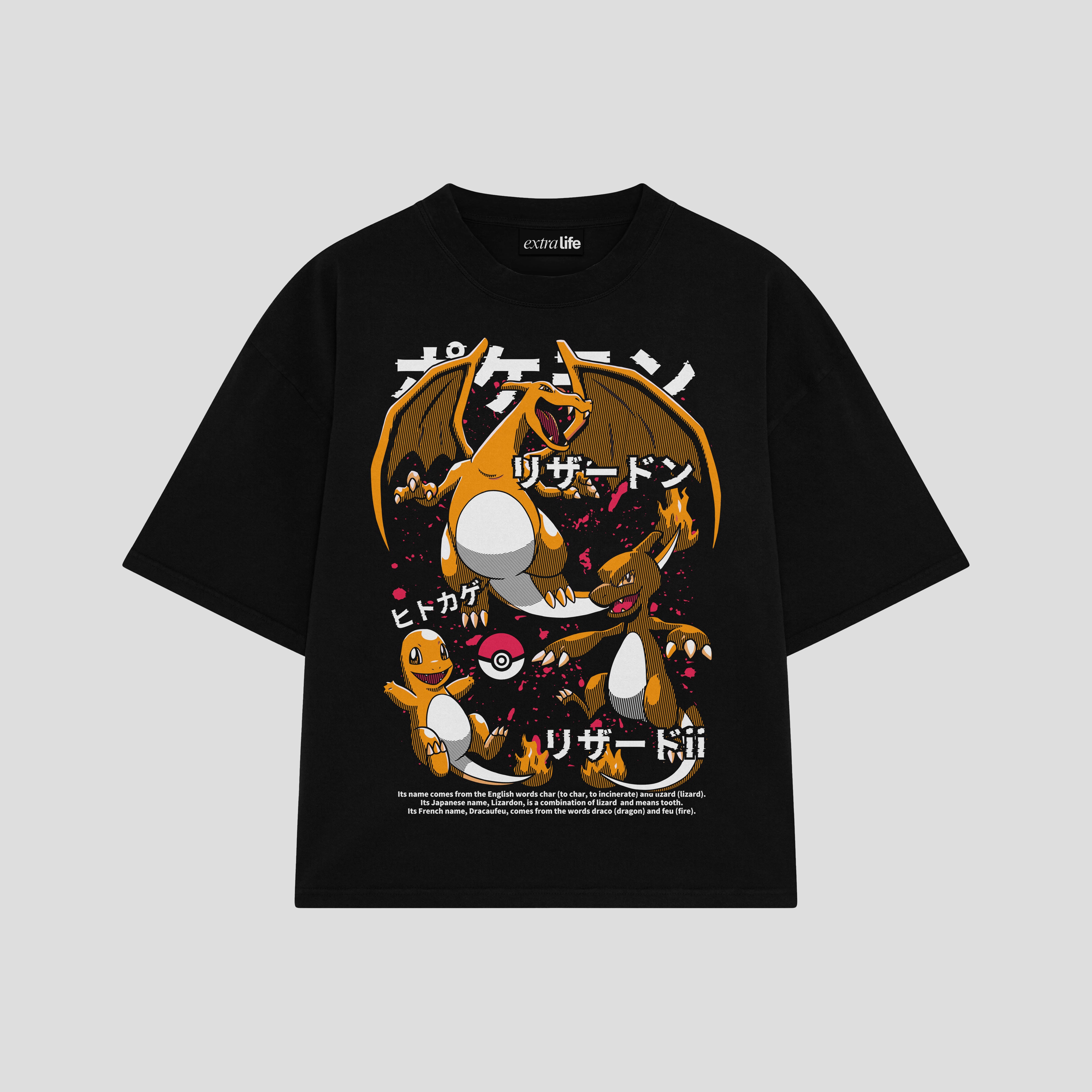 Playera streetwear premium de anime y gaming ExtraLife MX, corte boxy oversized drop shoulder heavyweight en color Deep Black y Off-White, moda urbana mexicana de culto.
