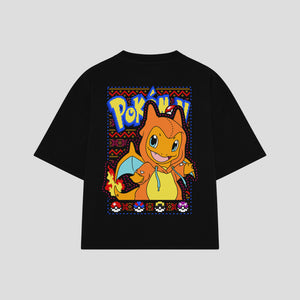 Playera streetwear premium de anime y gaming ExtraLife MX, corte boxy oversized drop shoulder heavyweight en color Deep Black y Off-White, moda urbana mexicana de culto.
