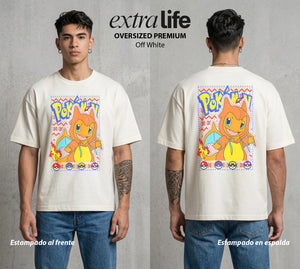 El Mundo Entrenador | La Navidad del Fuego Navidad Gamer #03476 - Playera Oversized Premium | Off White - Foto en modelo