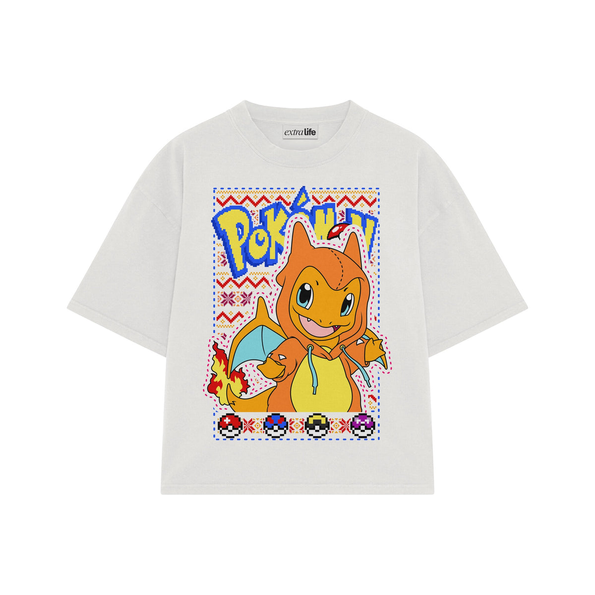 Playera streetwear premium de anime y gaming ExtraLife MX, corte oversized drop shoulder ligero y fresco en color Deep Black y Off-White, moda urbana mexicana de culto.