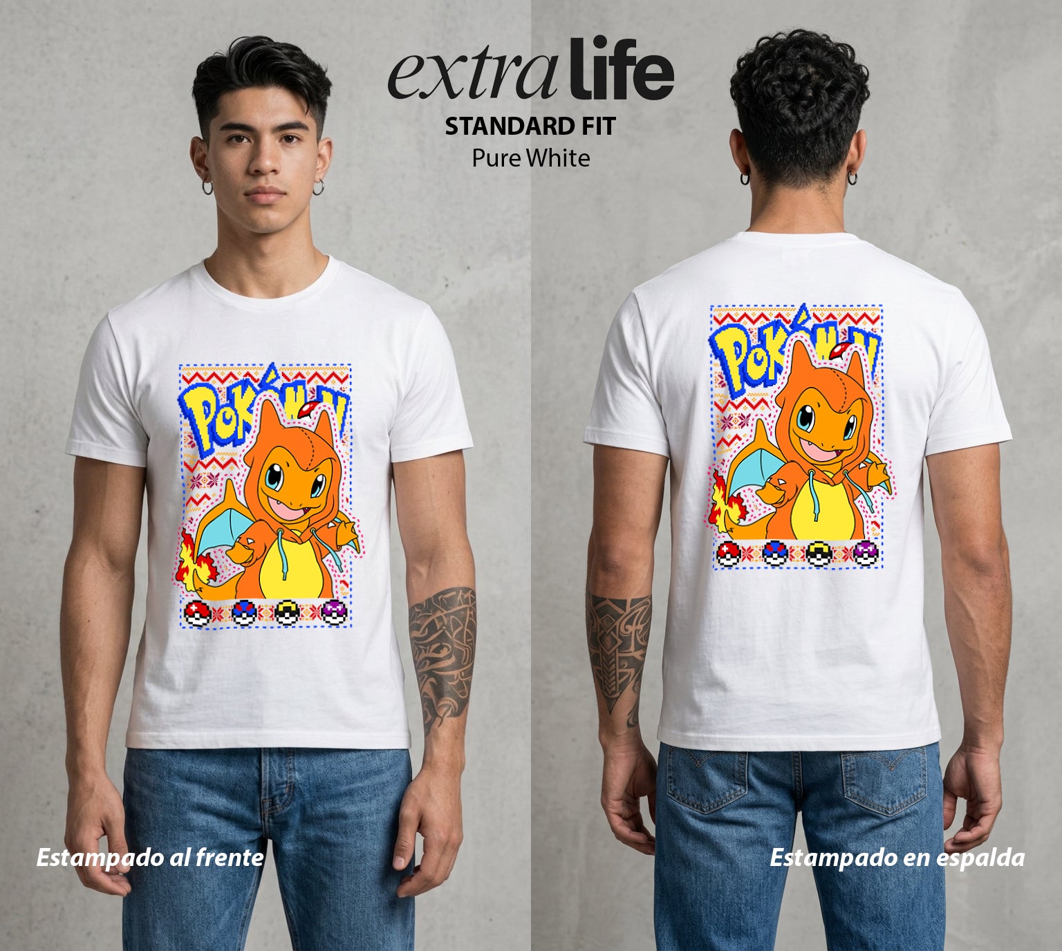 El Mundo Entrenador | La Navidad del Fuego Navidad Gamer #03476 - Playera Standard Fit | Pure White - Foto en modelo