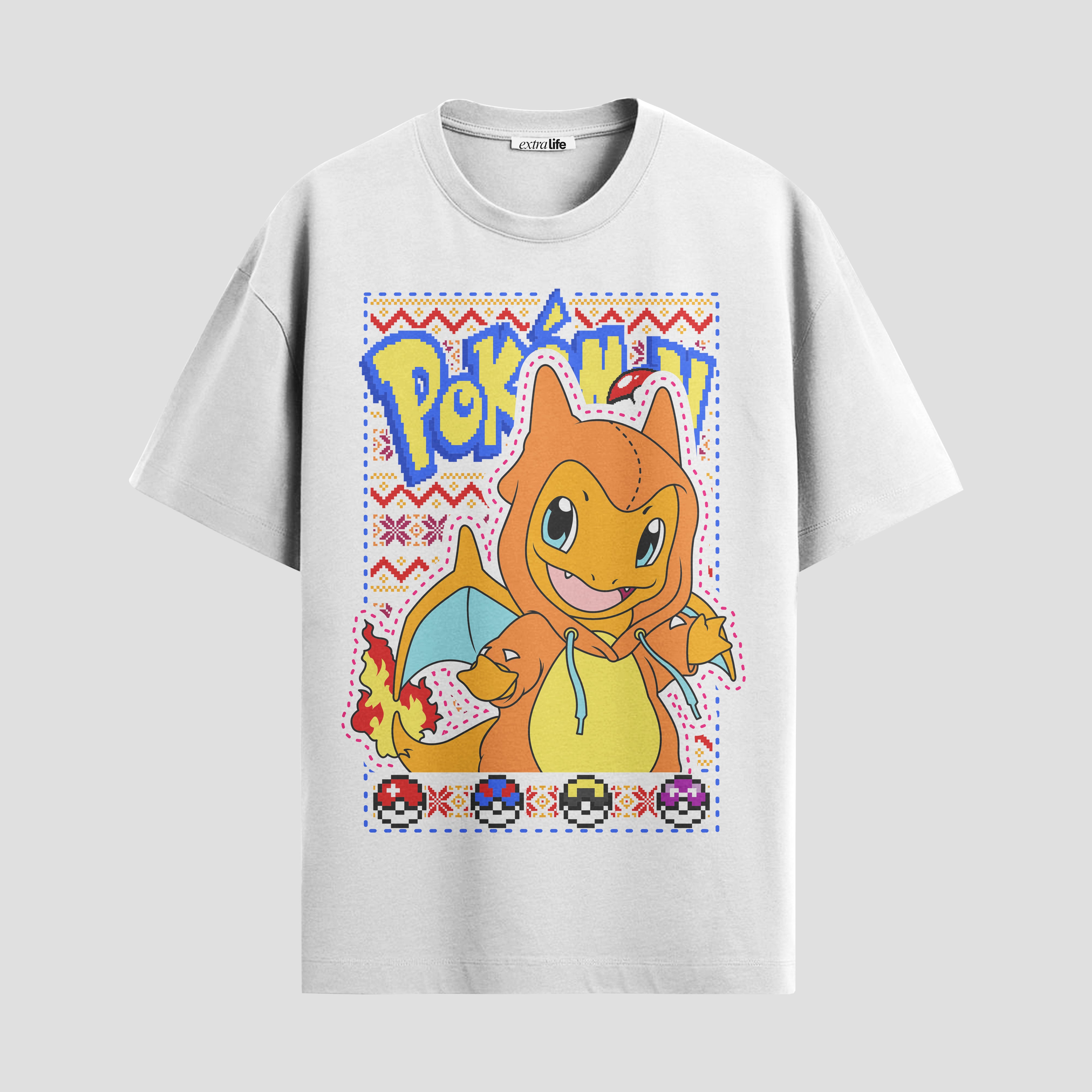 Playera urbana de anime y gaming ExtraLife MX, corte Standard Fit unisex ligero y transpirable en color Deep Black y Pure White, ropa de uso diario para gym y casual.