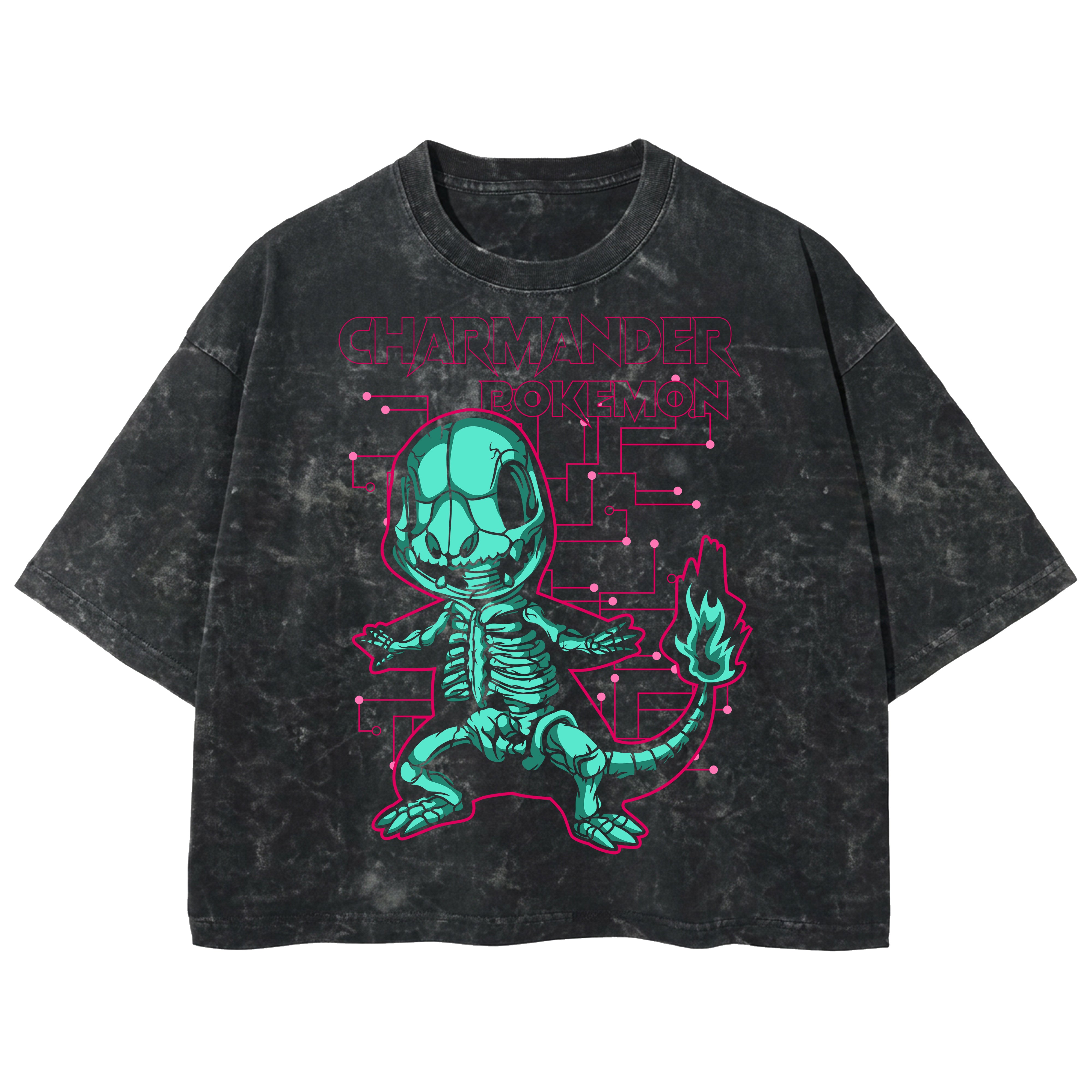 Playera streetwear premium de anime y gaming ExtraLife MX, corte boxy deluxe mineral wash heavyweight en color Acid Wash, moda urbana mexicana de culto.