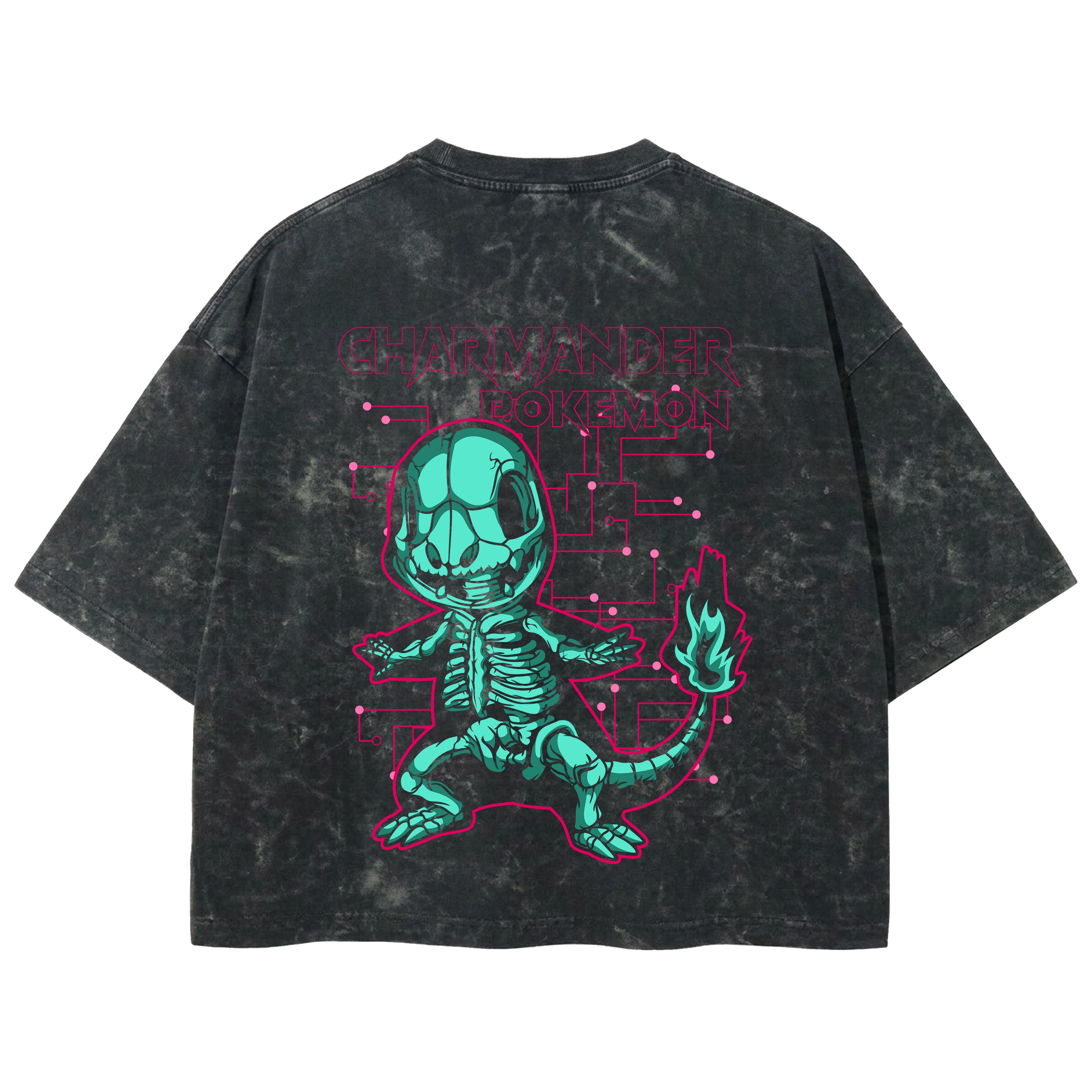 Playera streetwear premium de anime y gaming ExtraLife MX, corte boxy deluxe mineral wash heavyweight en color Acid Wash, moda urbana mexicana de culto.