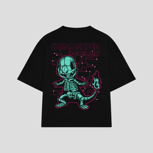 Playera streetwear premium de anime y gaming ExtraLife MX, corte boxy oversized drop shoulder heavyweight en color Deep Black y Off-White, moda urbana mexicana de culto.